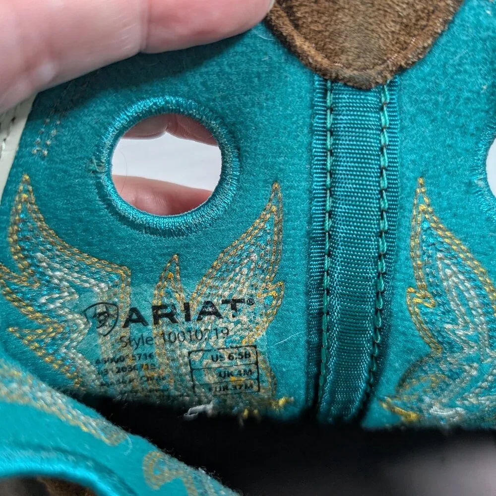 Ariat Fatbaby 6.5 Brown and Turquoise Cowgirl Western Boots Festival